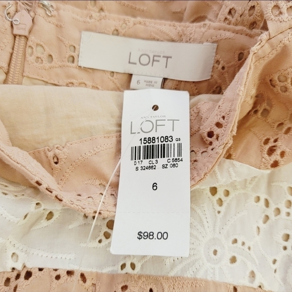 LOFT PEACH & WHITE EYELET LACE FIT & FLARE, SZ 6 - Picture 9 of 12